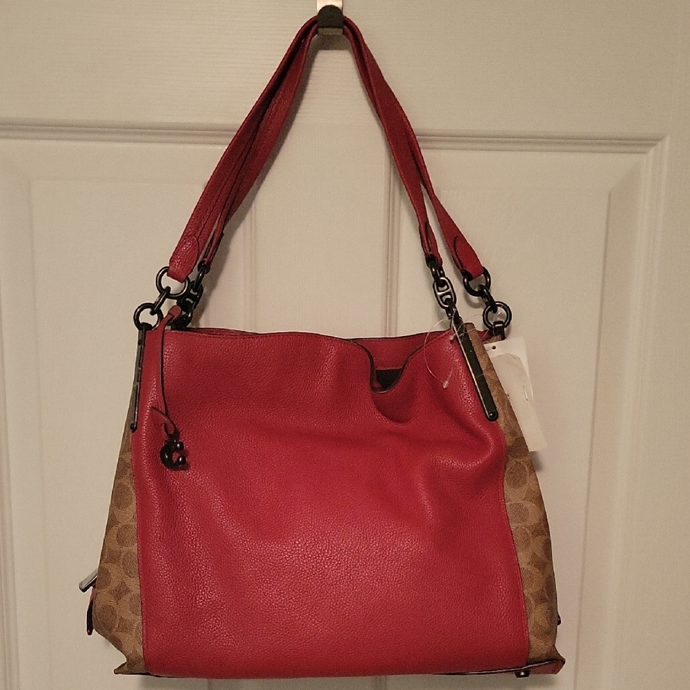 COACH Red and Brown Leather Shoulder Bag
